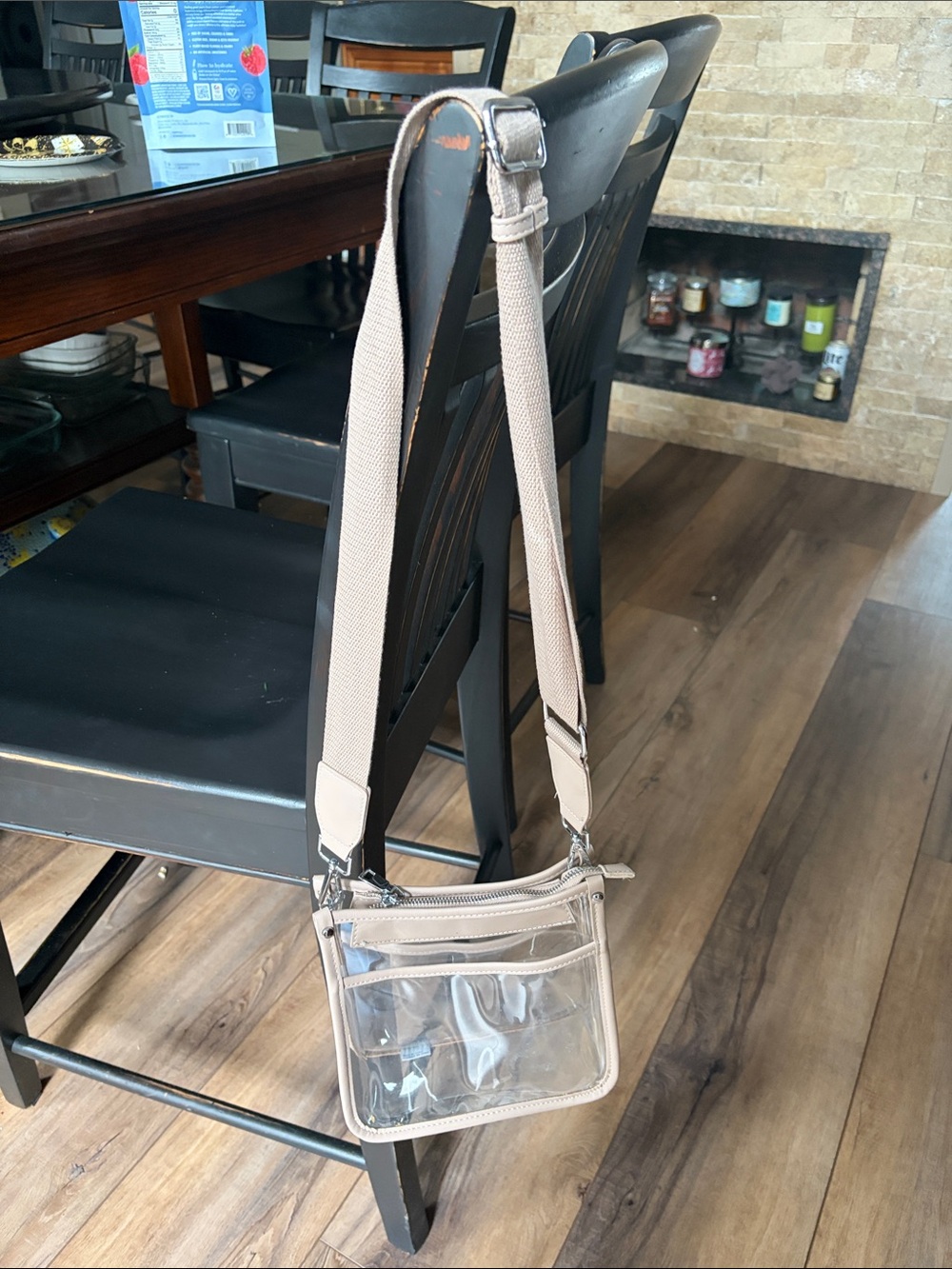 Clear Crossbody Bag with Beige Trim - Lightweight Festival Shoulder Bag